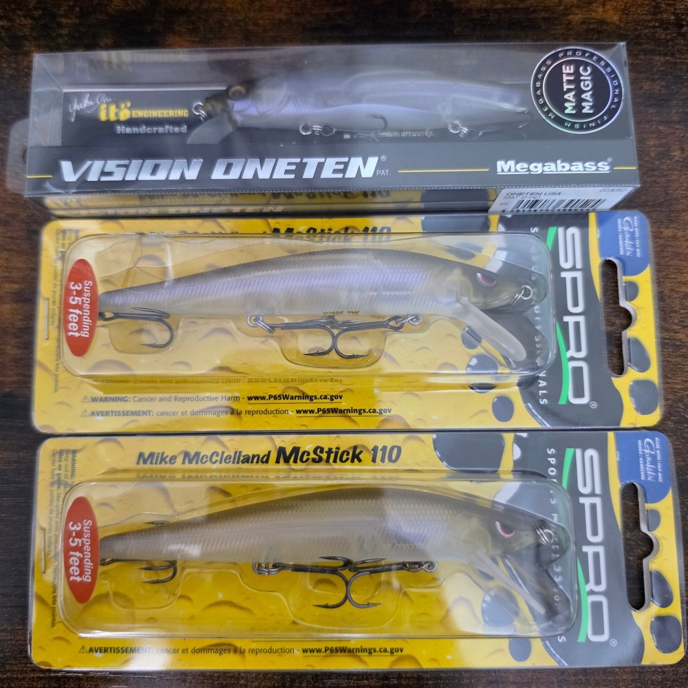 Megabass SPRO Jerkbait Lure Lot 3pc 110mm Matte Shad New Clear Water Finesse